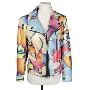Insight Techno Cropp Print Bike Faux Leather Jacket Size 4
